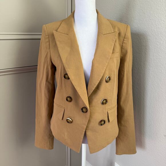 Veronica Beard Diego Linen Camel Double Breasted Dickey Blazer Jacket Sz 8 - Picture 2 of 13
